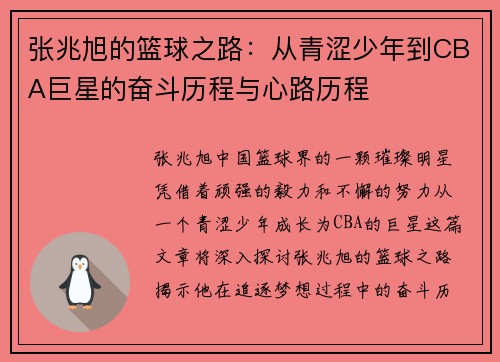张兆旭的篮球之路：从青涩少年到CBA巨星的奋斗历程与心路历程